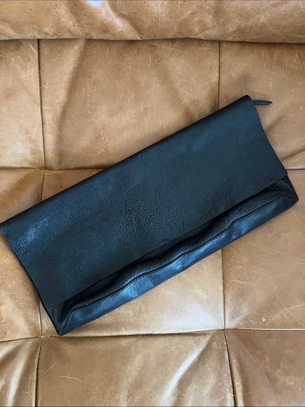 Eileen Fisher Black Leather Fold-Over Clutch